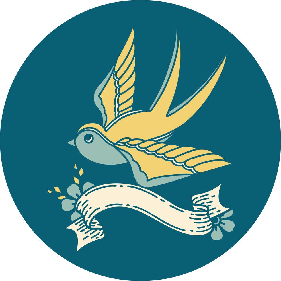 tattoo style icon with banner of a swallow vector