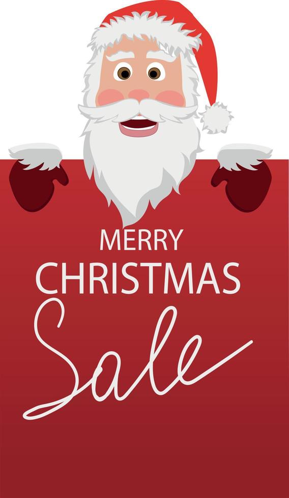 Santa Claus face smiling, poster. Merry Christmas and happy new year. Design for greeting card, banner, poster. Vector illustration