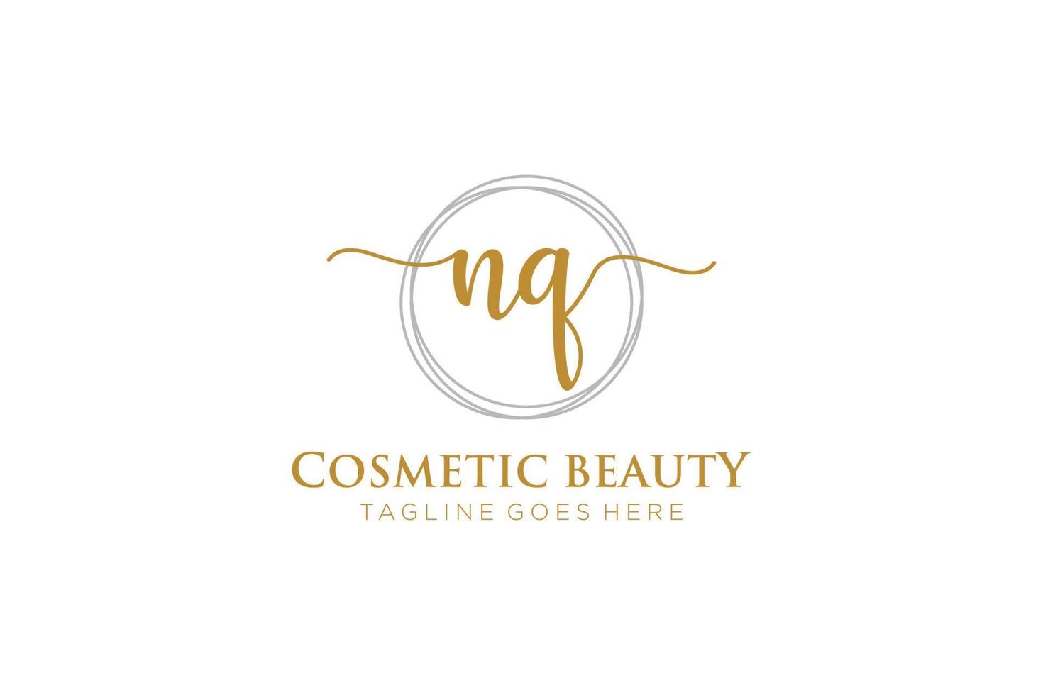 initial NQ Feminine logo beauty monogram and elegant logo design, handwriting logo of initial signature, wedding, fashion, floral and botanical with creative template. vector