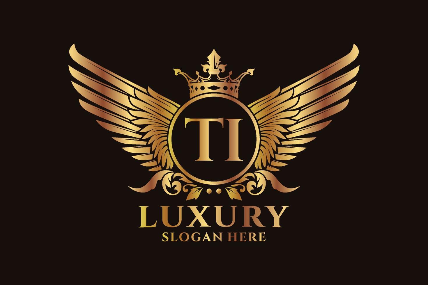 Luxury royal wing Letter TI crest Gold color Logo vector, Victory logo, crest logo, wing logo, vector logo template.