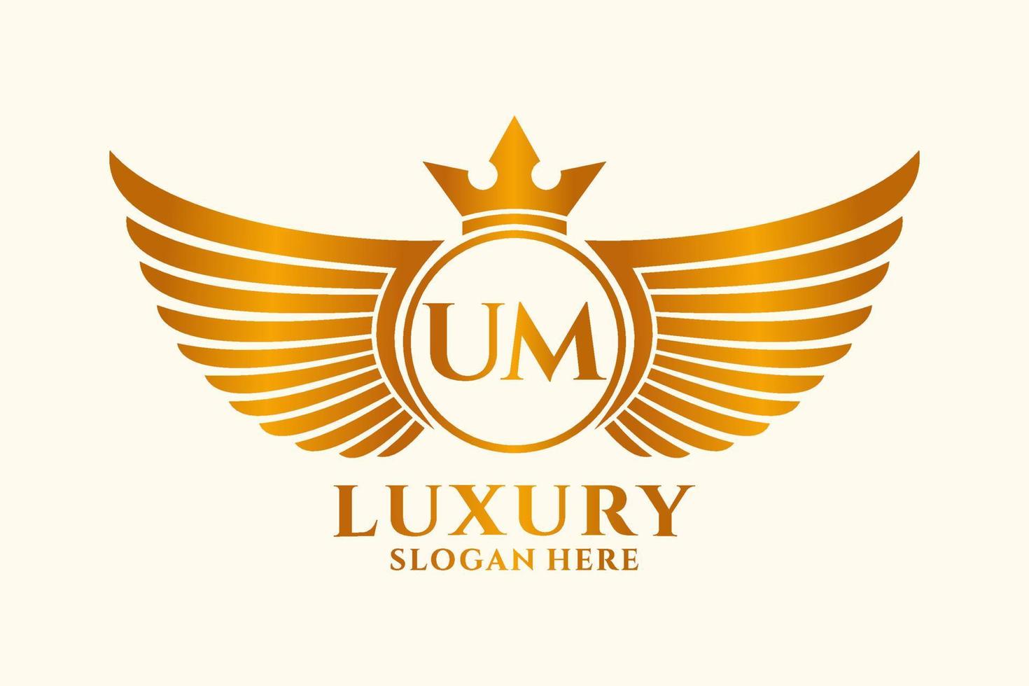 Luxury royal wing Letter UM crest Gold color Logo vector, Victory logo, crest logo, wing logo, vector logo template.