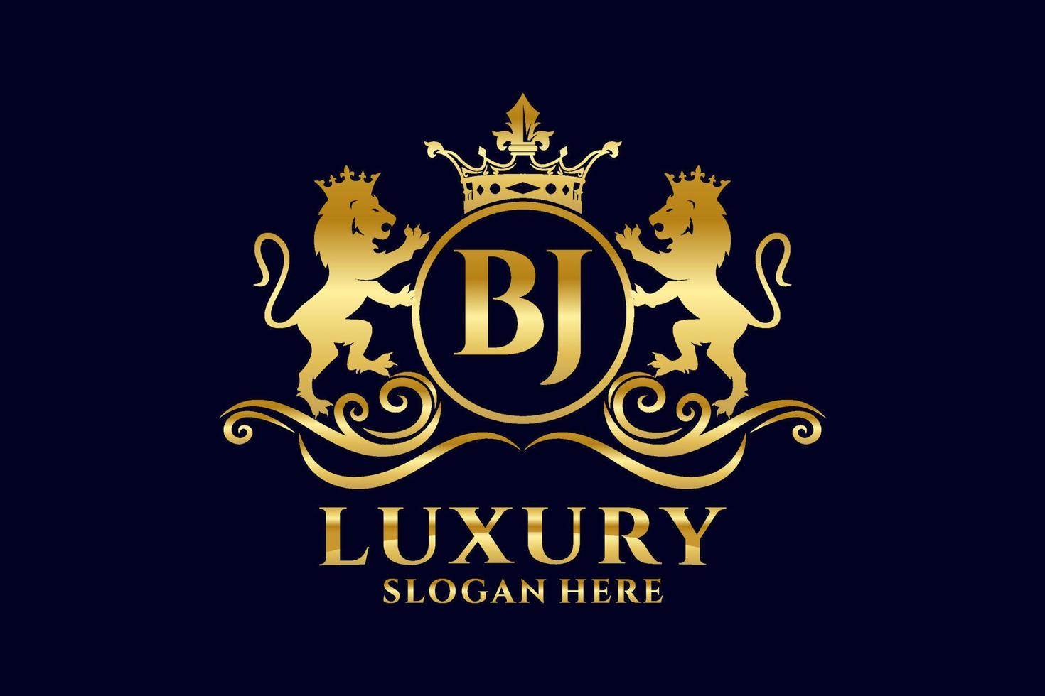 Initial BJ Letter Lion Royal Luxury Logo template in vector art for luxurious branding projects and other vector illustration.