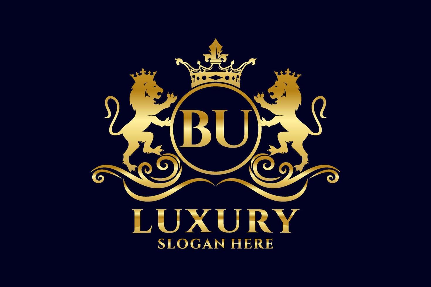 Initial BU Letter Lion Royal Luxury Logo template in vector art for luxurious branding projects and other vector illustration.