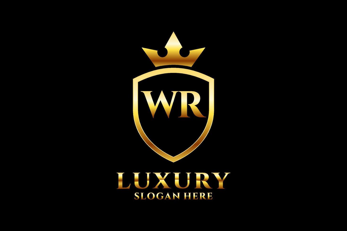 initial WR elegant luxury monogram logo or badge template with scrolls and royal crown - perfect for luxurious branding projects vector