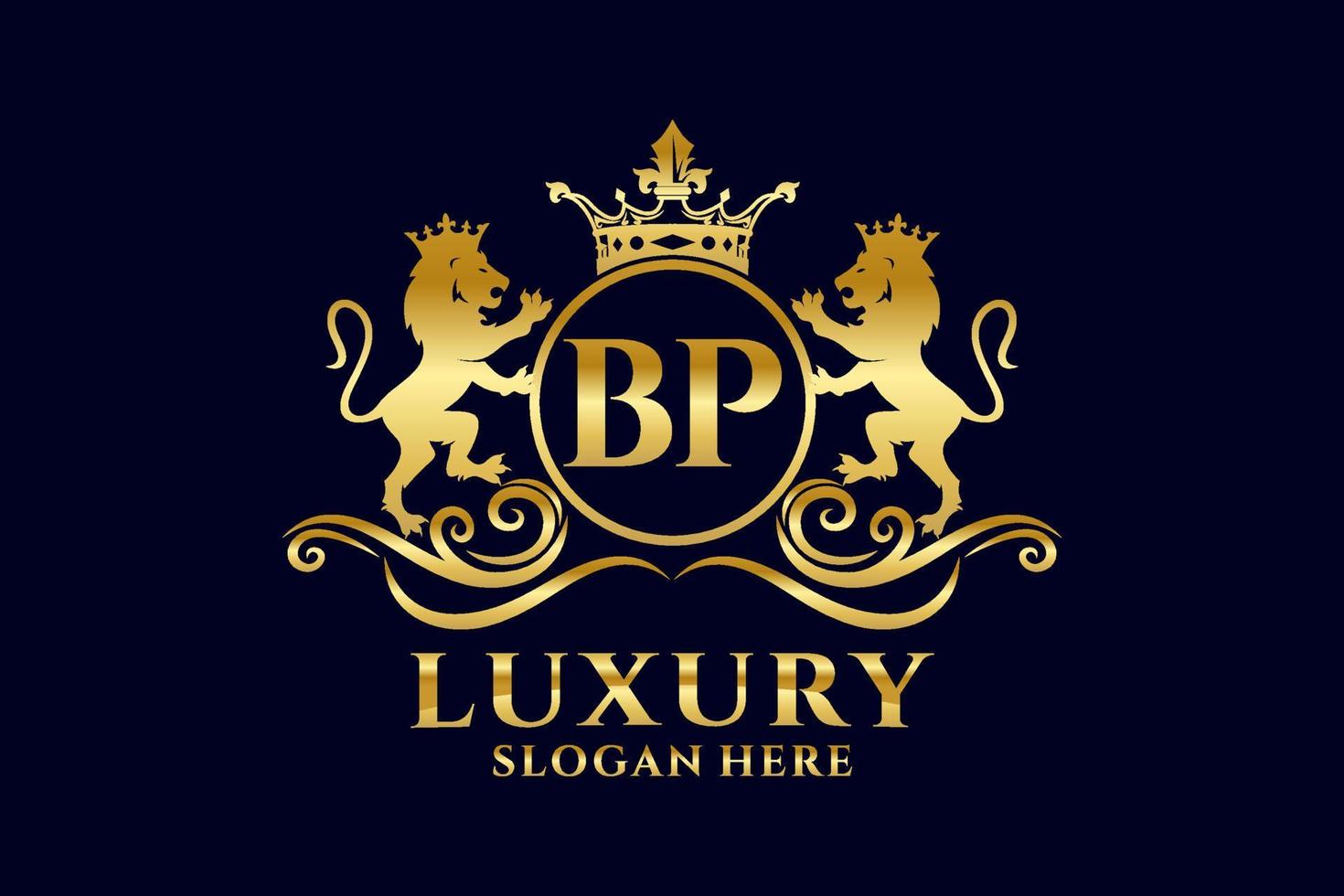 Initial BP Letter Lion Royal Luxury Logo template in vector art for luxurious branding projects and other vector illustration.