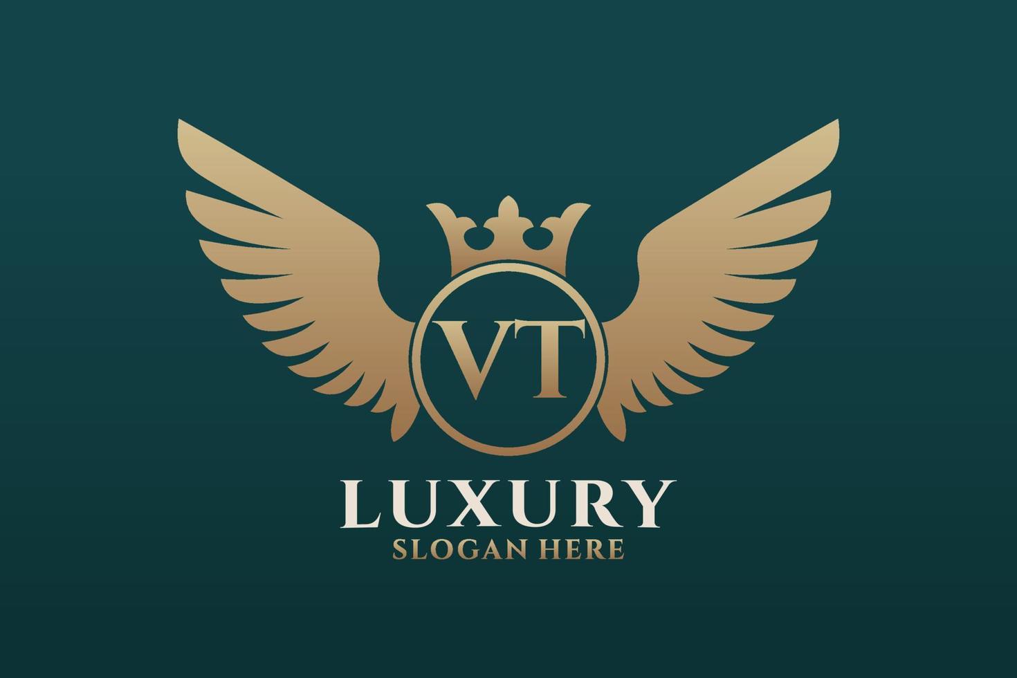 Luxury royal wing Letter VT crest Gold color Logo vector, Victory logo, crest logo, wing logo, vector logo template.