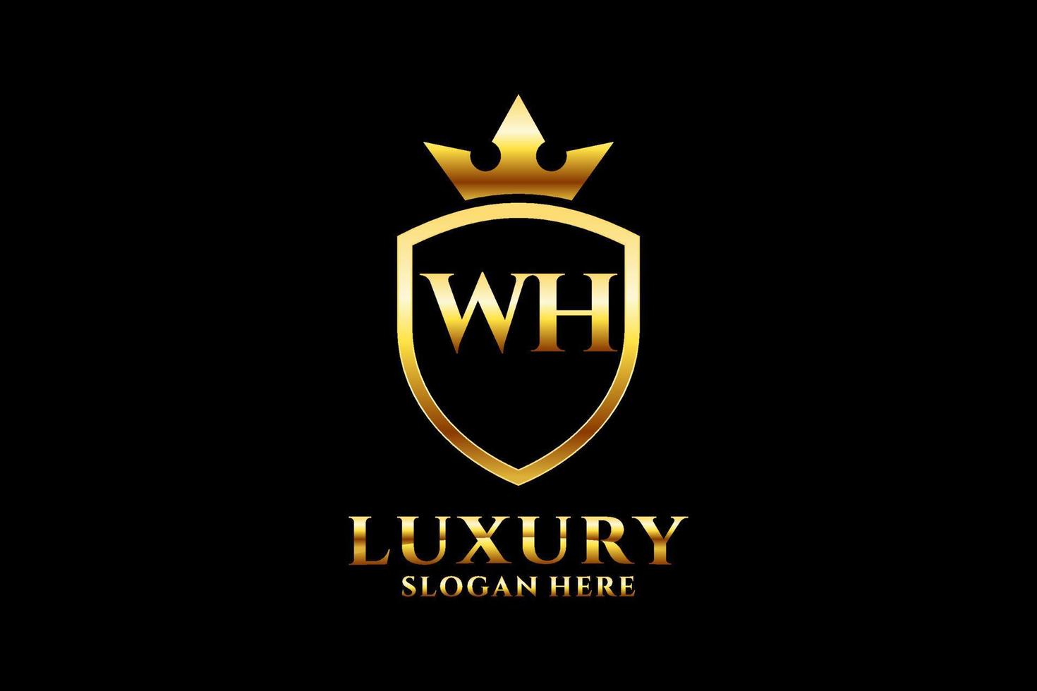 initial WH elegant luxury monogram logo or badge template with scrolls and royal crown - perfect for luxurious branding projects vector