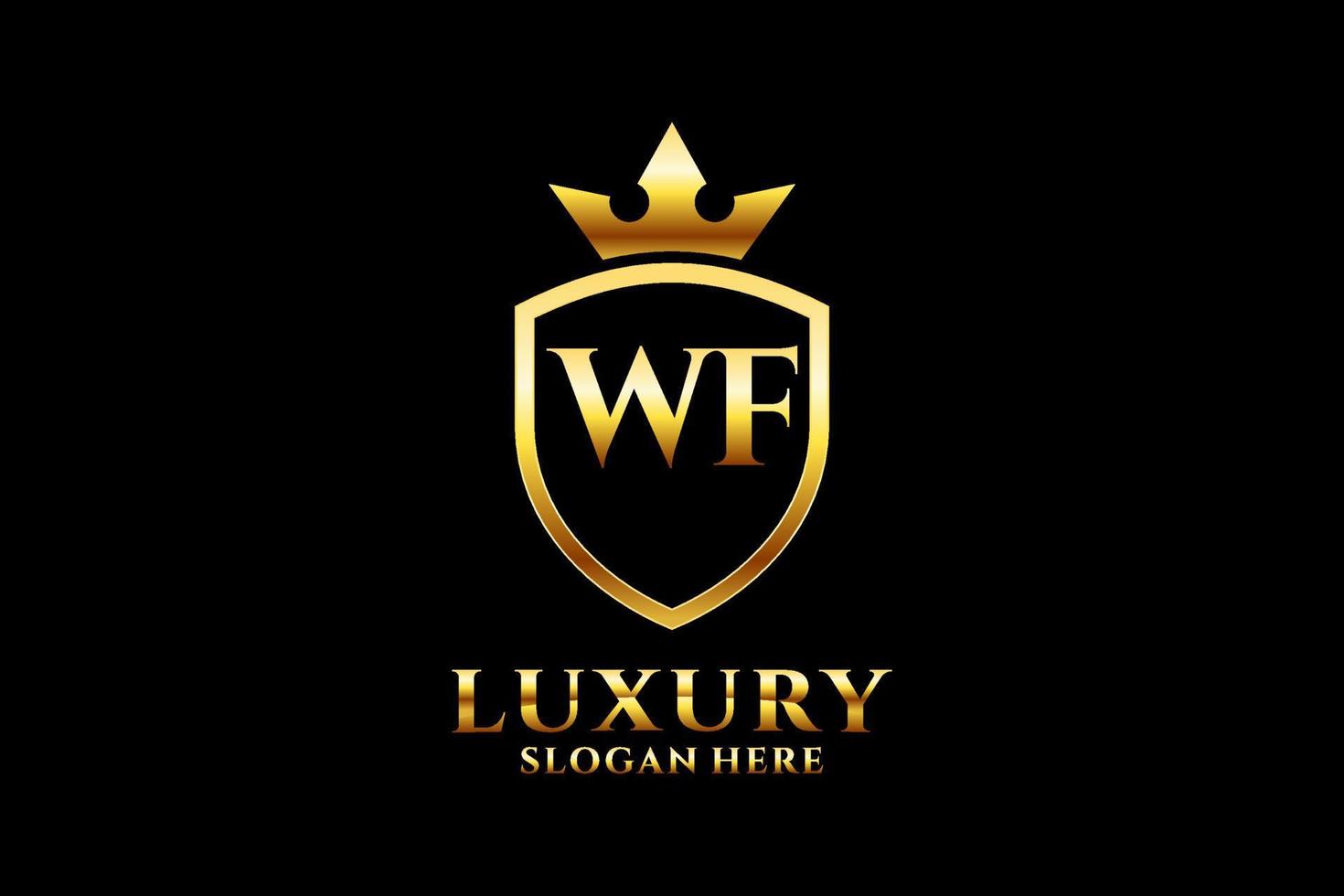 logotipo de monograma de lujo inicial wf elegante o plantilla de placa con pergaminos y corona real - perfecto para proyectos de marca de lujo vector