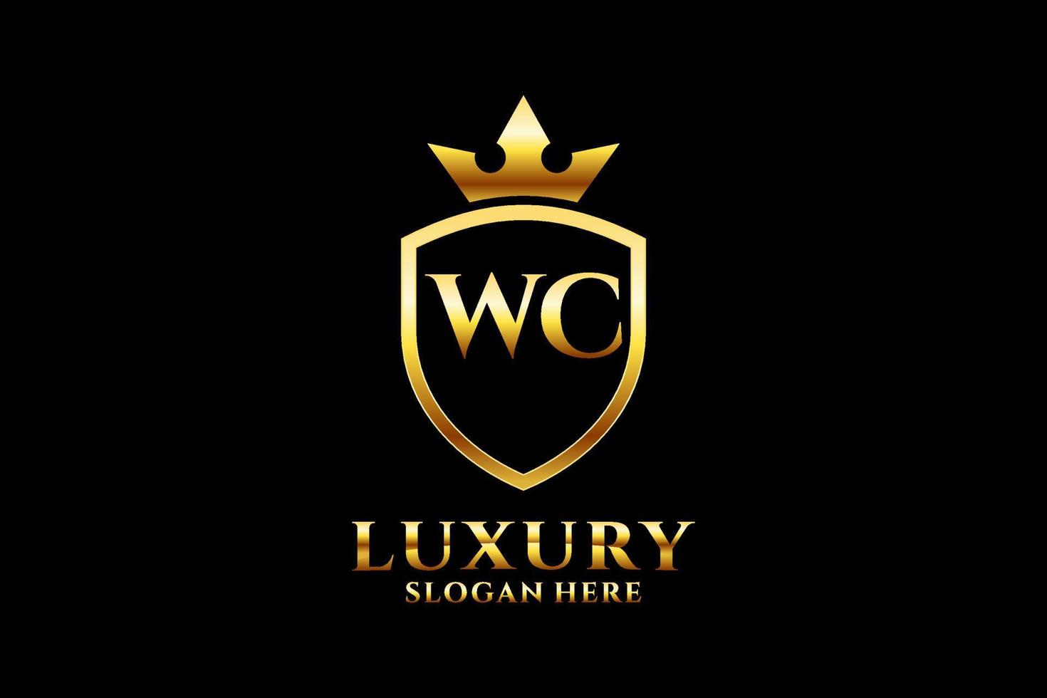 initial WC elegant luxury monogram logo or badge template with scrolls and royal crown - perfect for luxurious branding projects vector