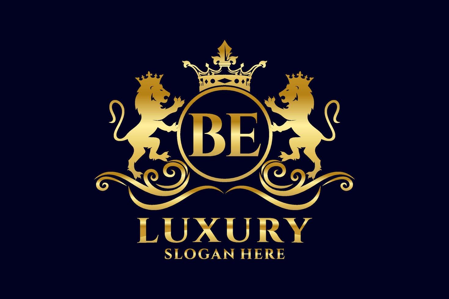 Initial BE Letter Lion Royal Luxury Logo template in vector art for luxurious branding projects and other vector illustration.