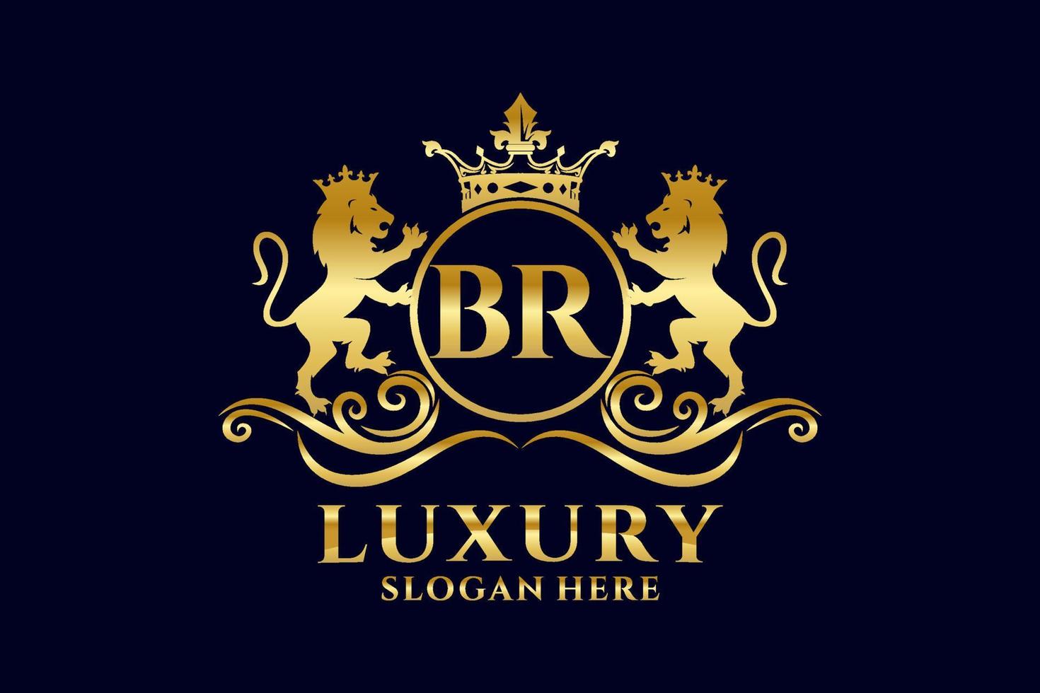 Initial BR Letter Lion Royal Luxury Logo template in vector art for luxurious branding projects and other vector illustration.