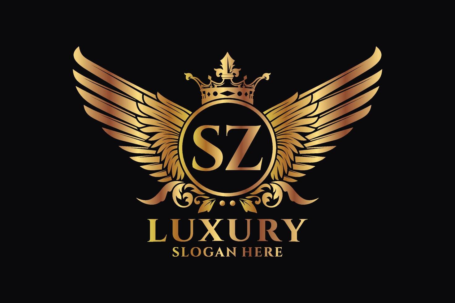 Luxury royal wing Letter SZ crest Gold color Logo vector, Victory logo, crest logo, wing logo, vector logo template.