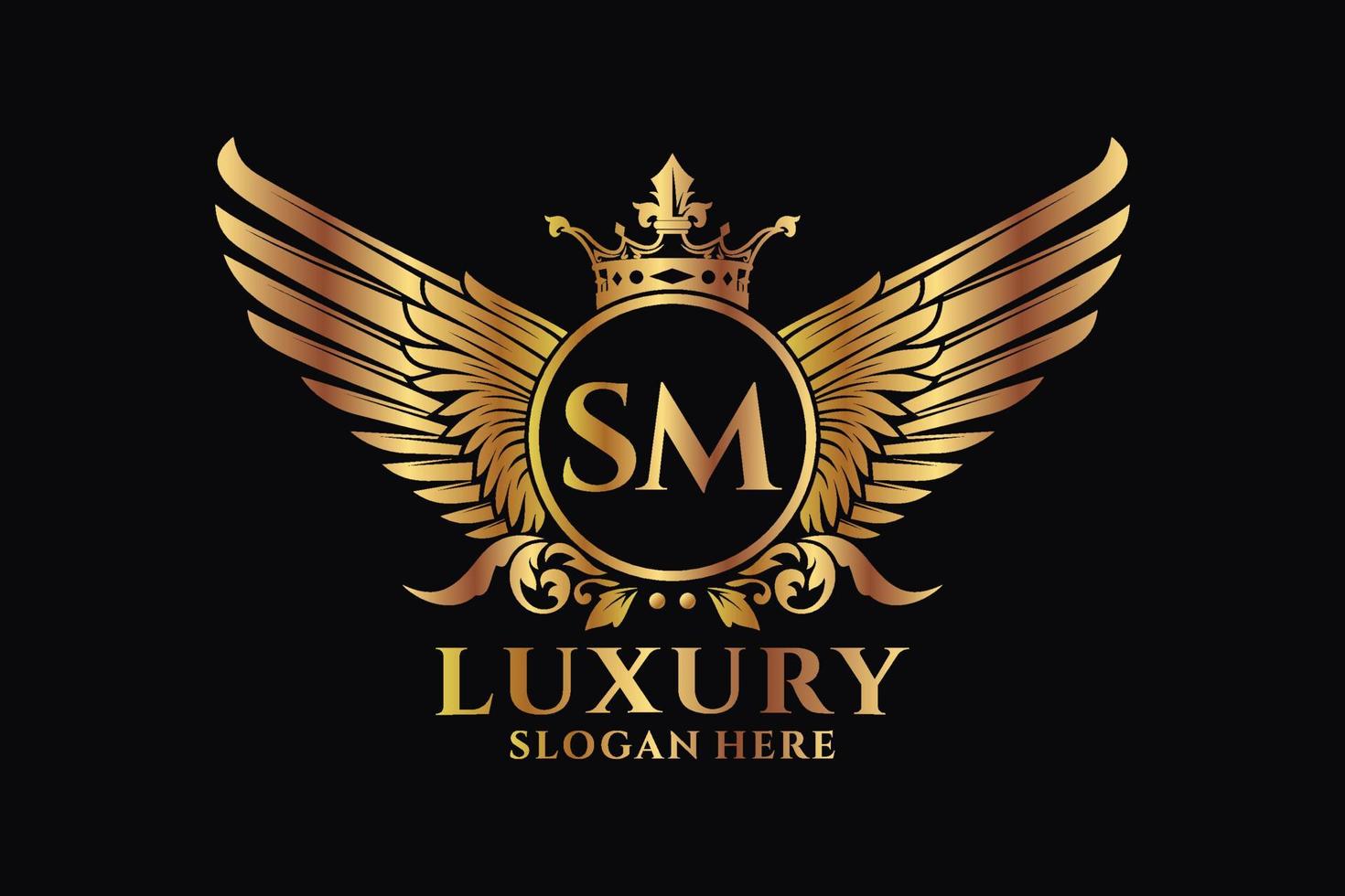 Luxury royal wing Letter SM crest Gold color Logo vector, Victory logo, crest logo, wing logo, vector logo template.