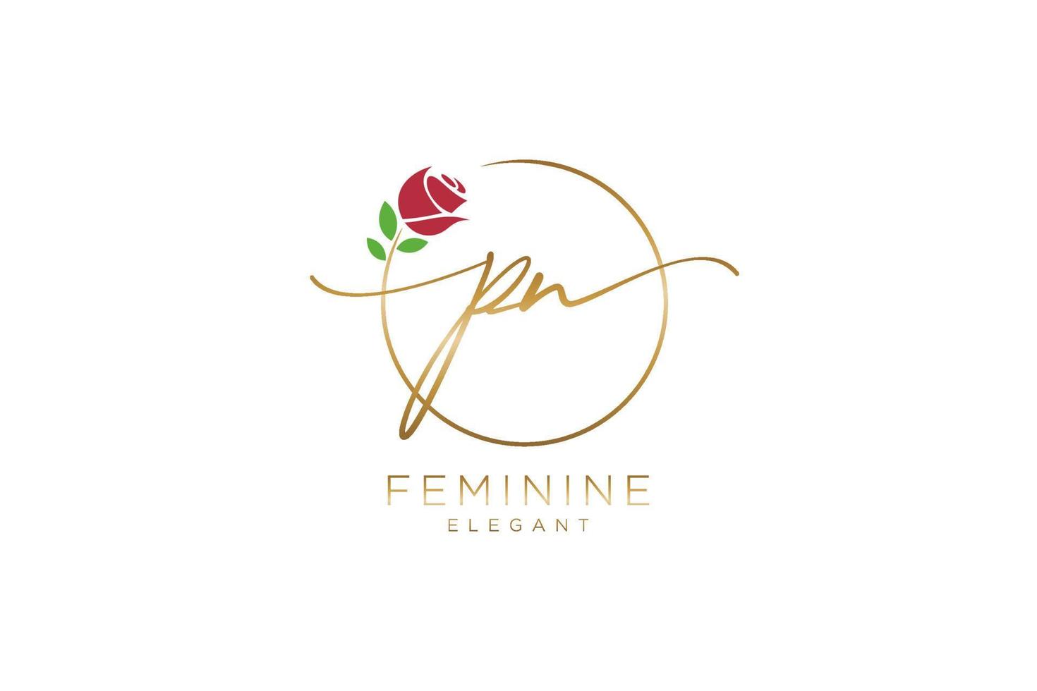 initial PN Feminine logo beauty monogram and elegant logo design, handwriting logo of initial signature, wedding, fashion, floral and botanical with creative template. vector