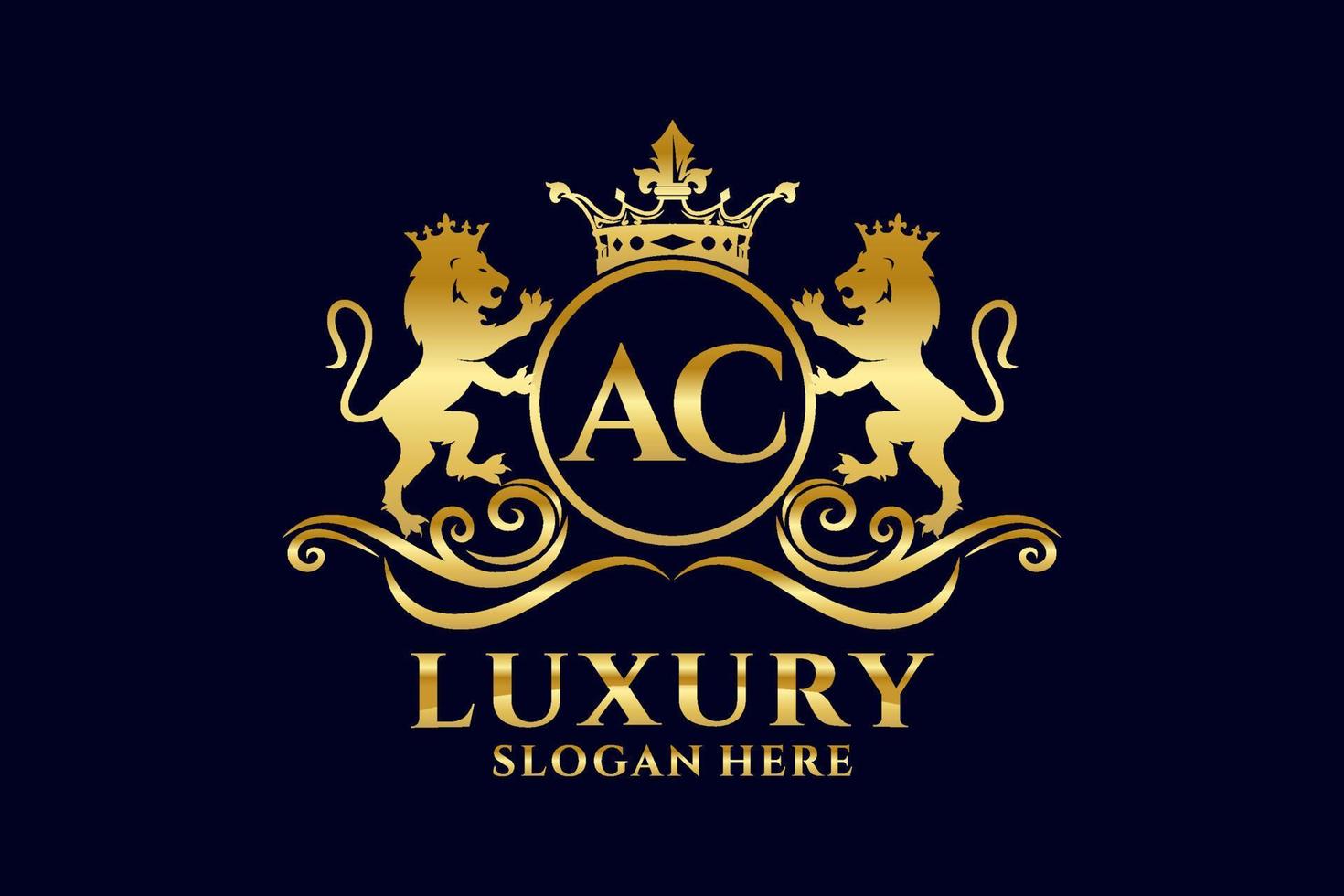 Initial AC Letter Lion Royal Luxury Logo template in vector art for luxurious branding projects and other vector illustration.