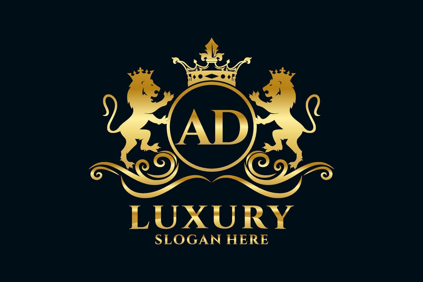 Initial AD Letter Lion Royal Luxury Logo template in vector art for luxurious branding projects and other vector illustration.