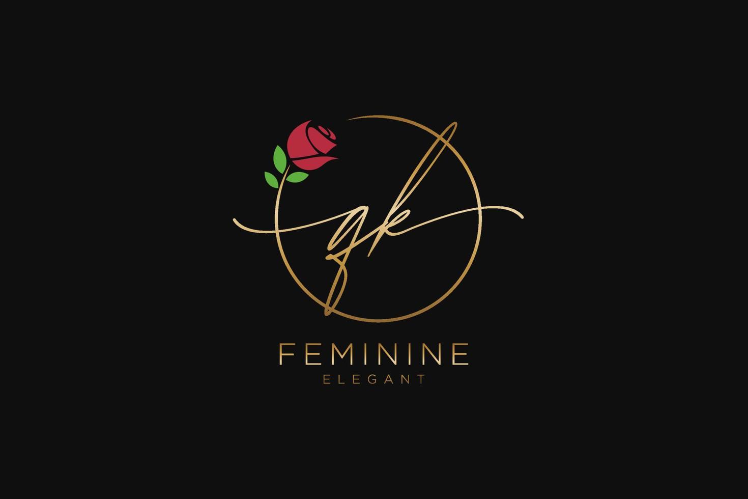 initial QK Feminine logo beauty monogram and elegant logo design, handwriting logo of initial signature, wedding, fashion, floral and botanical with creative template. vector
