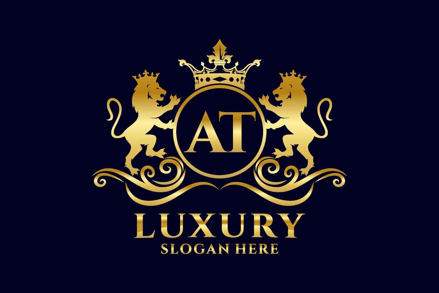 Initial AT Letter Lion Royal Luxury Logo template in vector art for luxurious branding projects and other vector illustration.