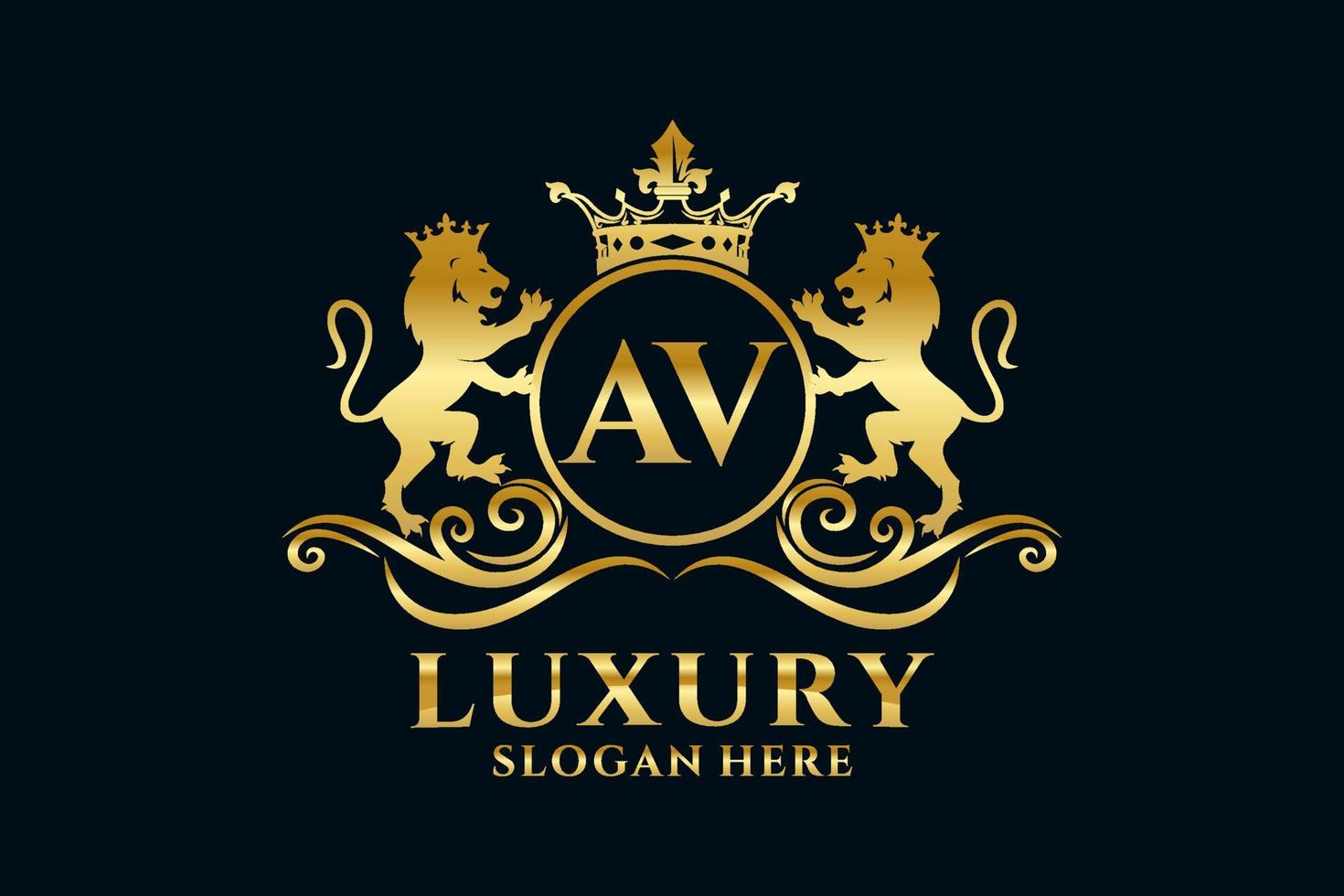 Initial AV Letter Lion Royal Luxury Logo template in vector art for luxurious branding projects and other vector illustration.