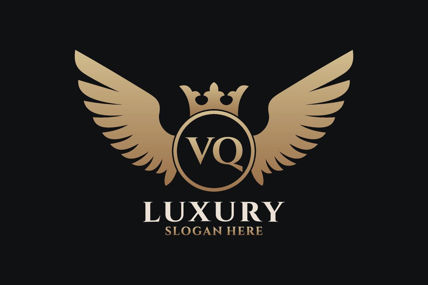 Luxury royal wing Letter VQ crest Gold color Logo vector, Victory logo, crest logo, wing logo, vector logo template.
