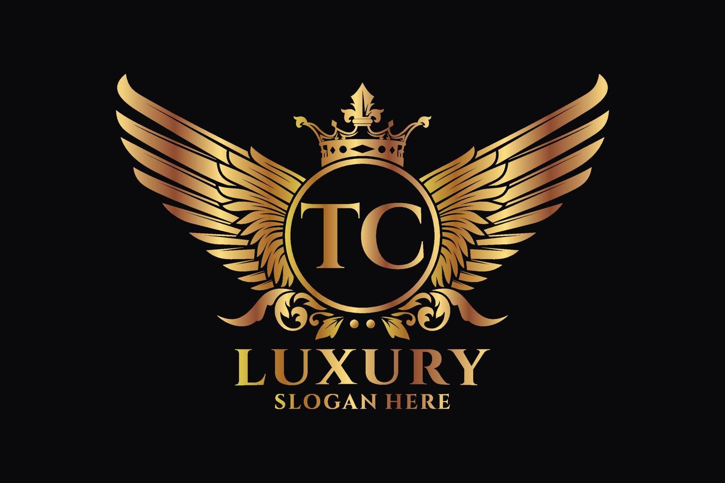 Luxury royal wing Letter TC crest Gold color Logo vector, Victory logo, crest logo, wing logo, vector logo template.