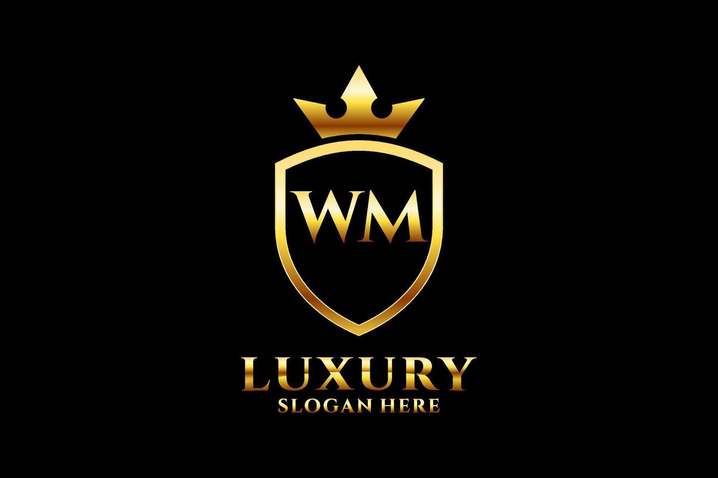 initial WM elegant luxury monogram logo or badge template with scrolls and royal crown - perfect for luxurious branding projects vector