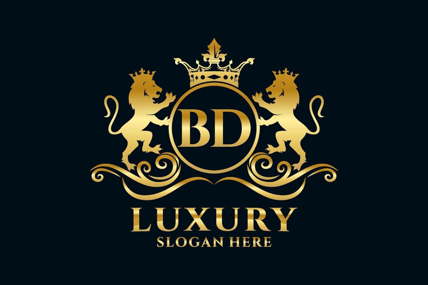 Initial BD Letter Lion Royal Luxury Logo template in vector art for luxurious branding projects and other vector illustration.