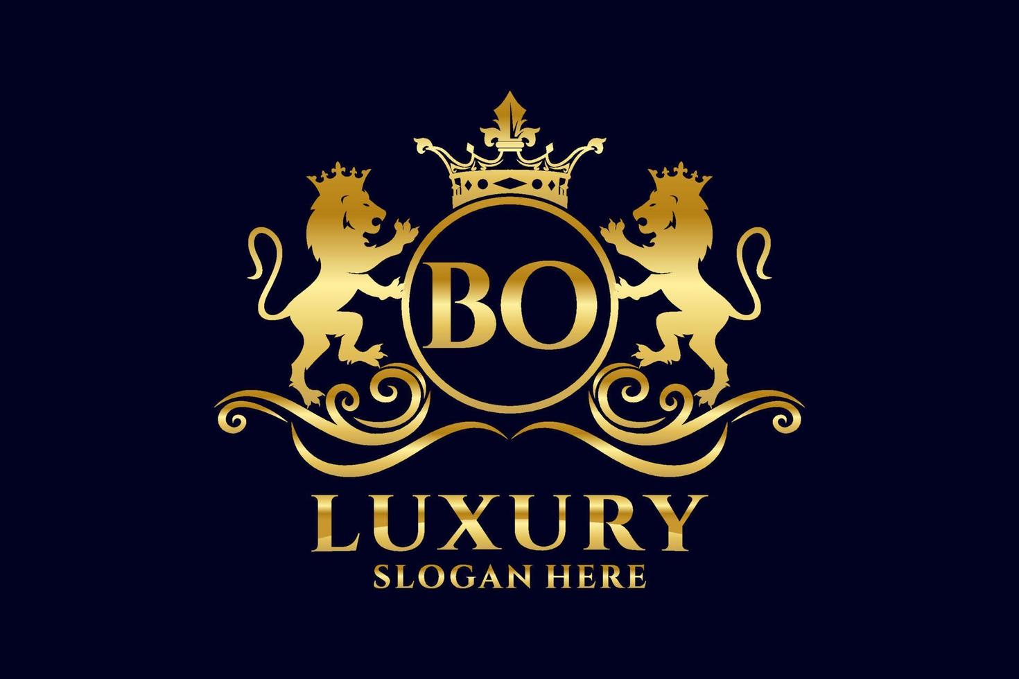 Initial BO Letter Lion Royal Luxury Logo template in vector art for luxurious branding projects and other vector illustration.
