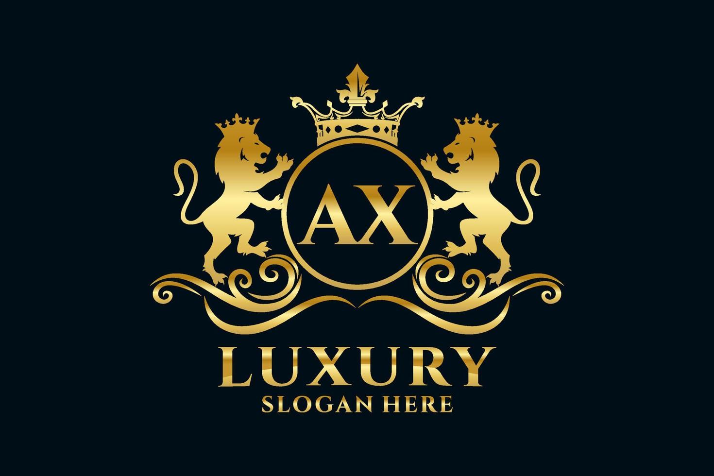 Initial AX Letter Lion Royal Luxury Logo template in vector art for luxurious branding projects and other vector illustration.
