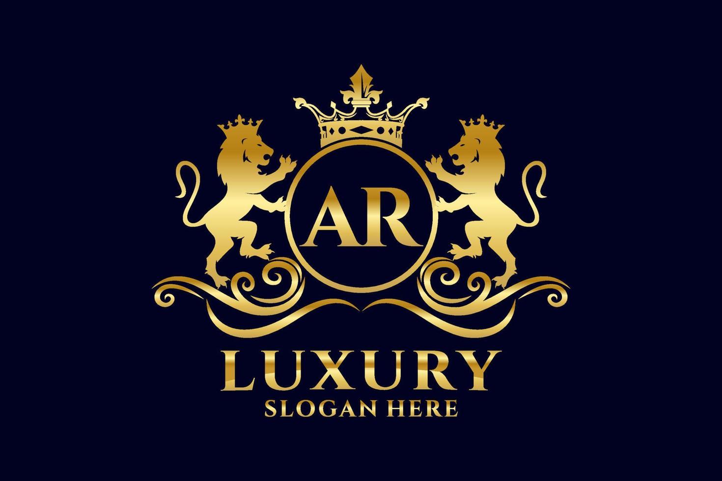 Initial AR Letter Lion Royal Luxury Logo template in vector art for luxurious branding projects and other vector illustration.