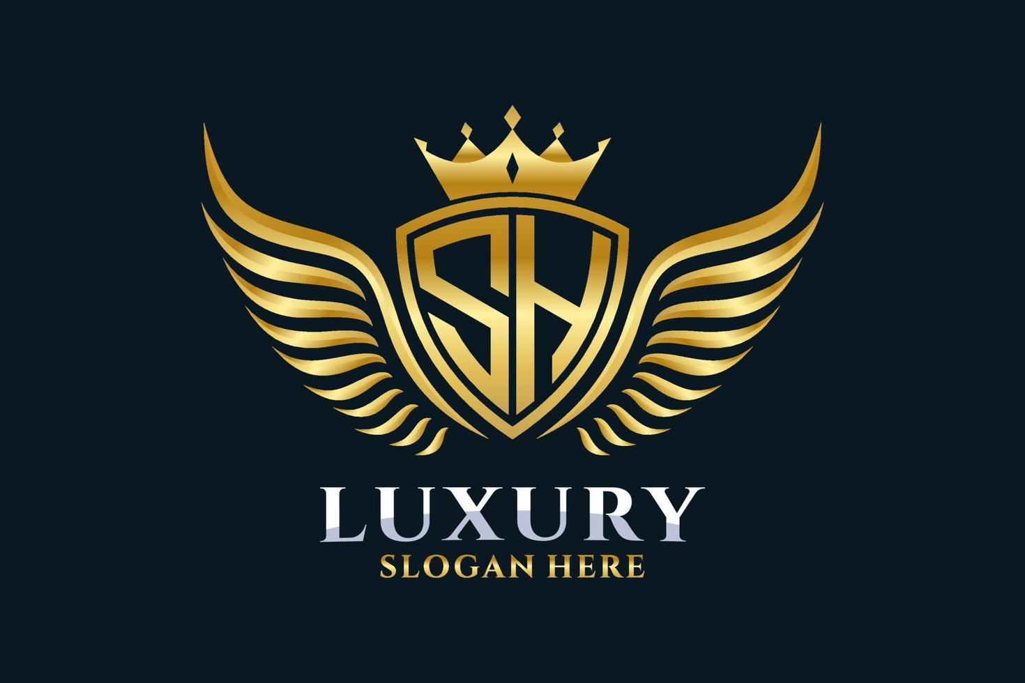 Luxury royal wing Letter SH crest Gold color Logo vector, Victory logo, crest logo, wing logo, vector logo template.