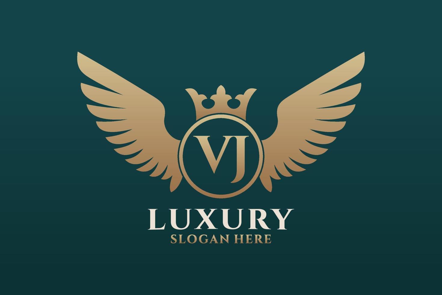 Luxury royal wing Letter VJ crest Gold color Logo vector, Victory logo, crest logo, wing logo, vector logo template.
