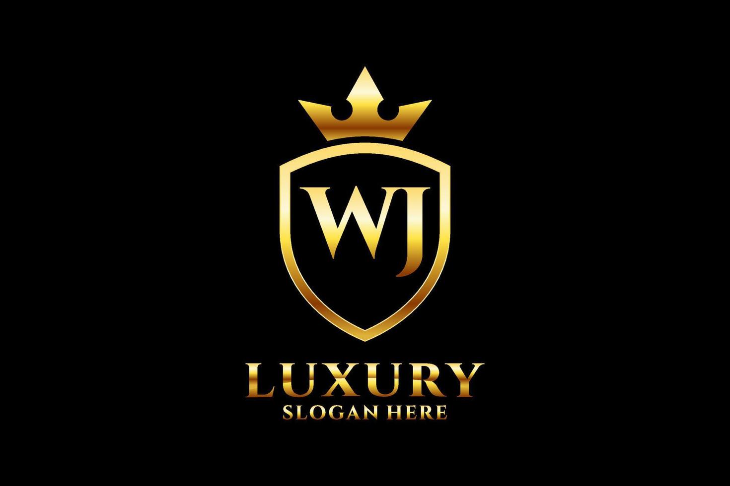 initial WJ elegant luxury monogram logo or badge template with scrolls and royal crown - perfect for luxurious branding projects vector