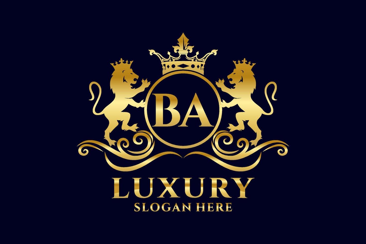 Initial BA Letter Lion Royal Luxury Logo template in vector art for luxurious branding projects and other vector illustration.