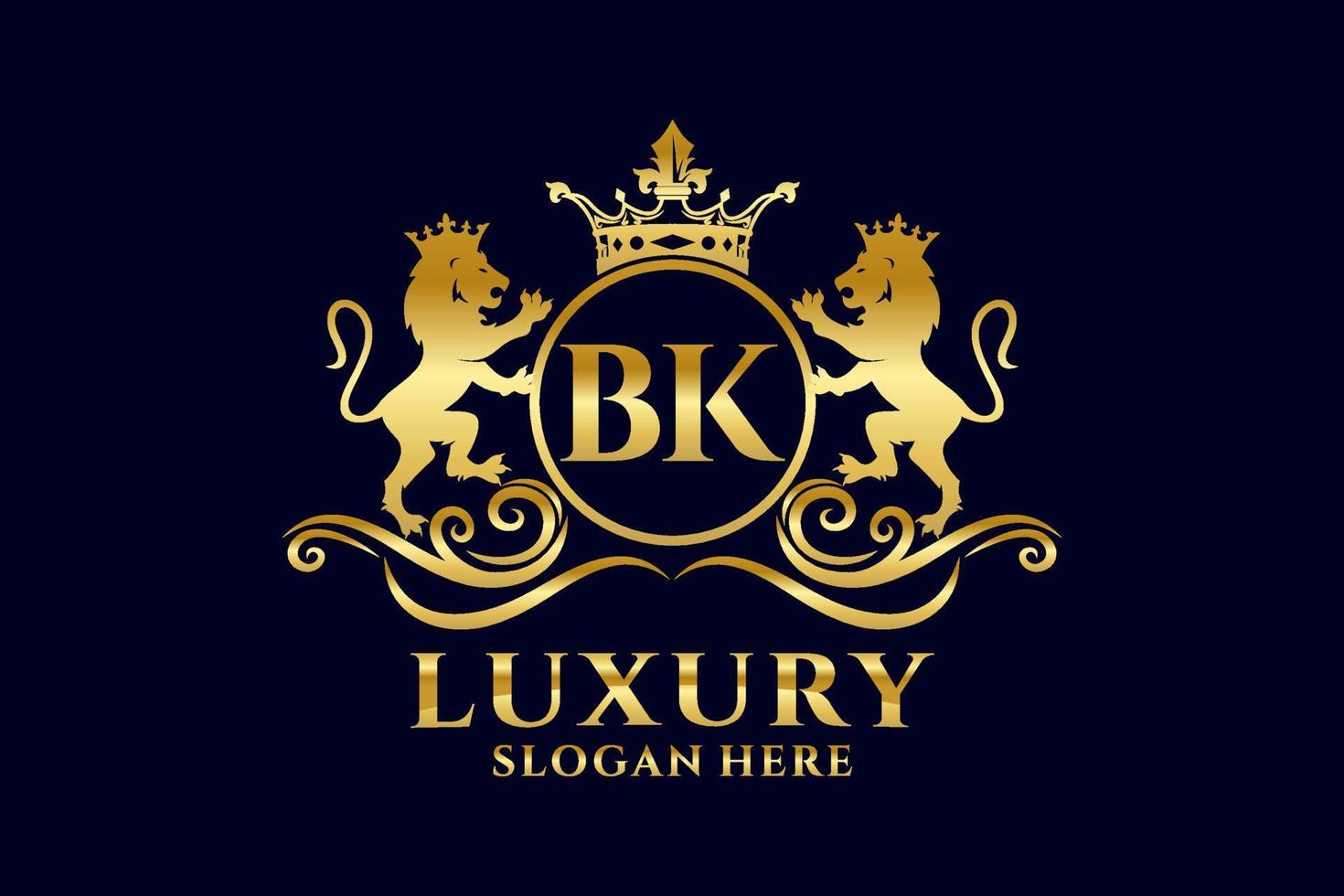 Initial BK Letter Lion Royal Luxury Logo template in vector art for luxurious branding projects and other vector illustration.