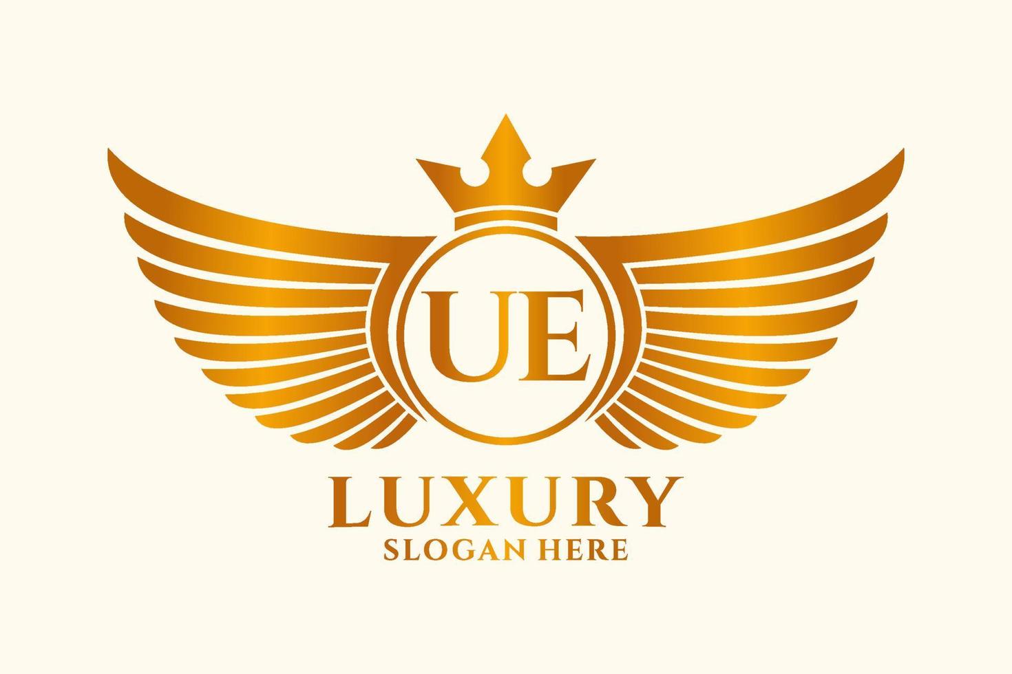 Luxury royal wing Letter UE crest Gold color Logo vector, Victory logo, crest logo, wing logo, vector logo template.