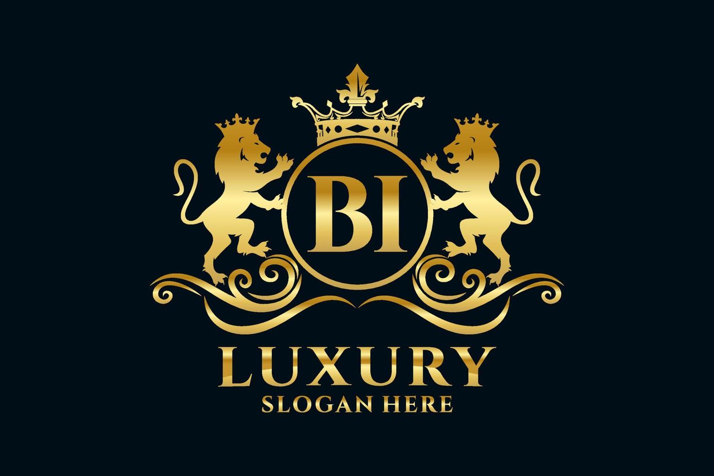 Initial BI Letter Lion Royal Luxury Logo template in vector art for luxurious branding projects and other vector illustration.