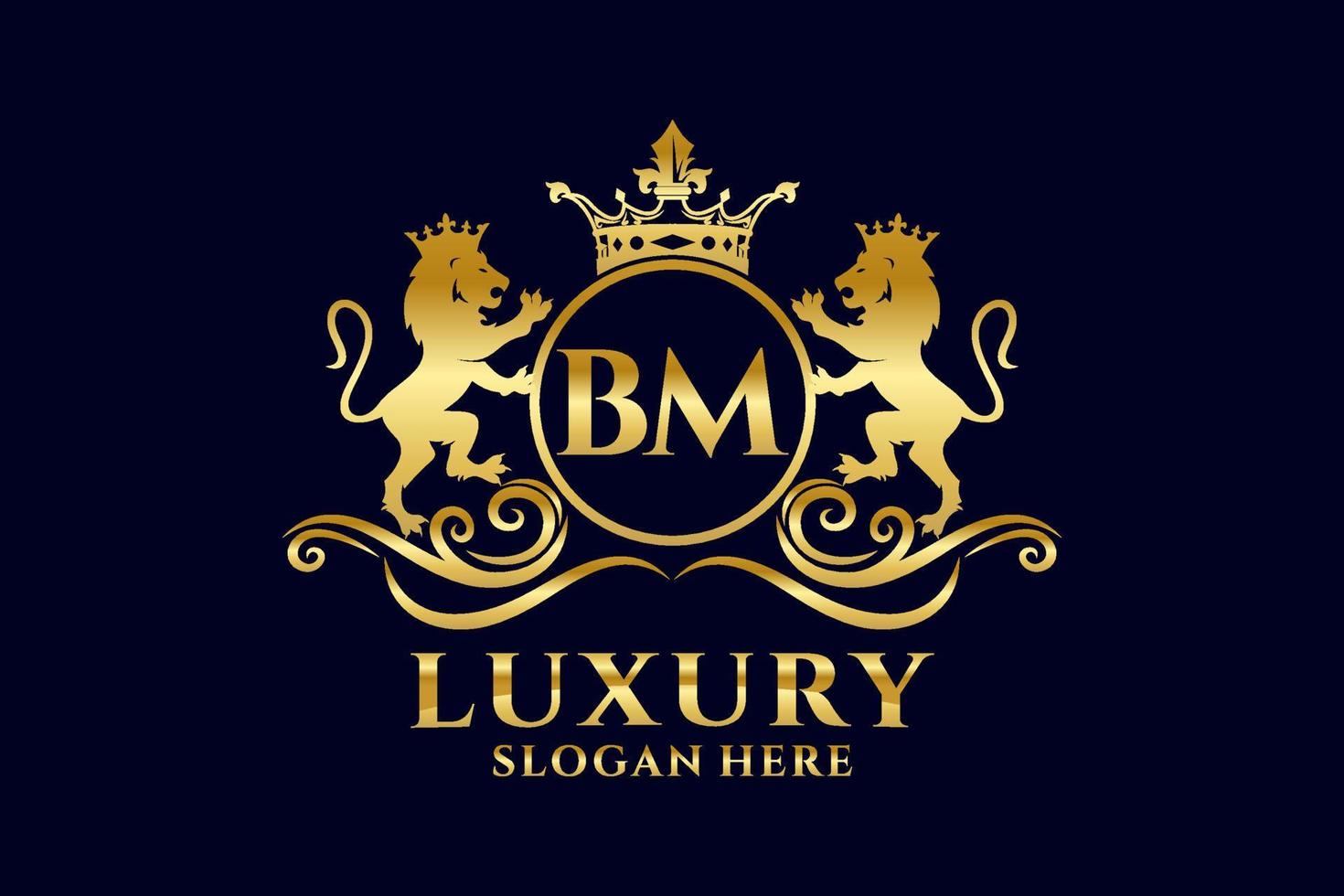 Initial BM Letter Lion Royal Luxury Logo template in vector art for luxurious branding projects and other vector illustration.