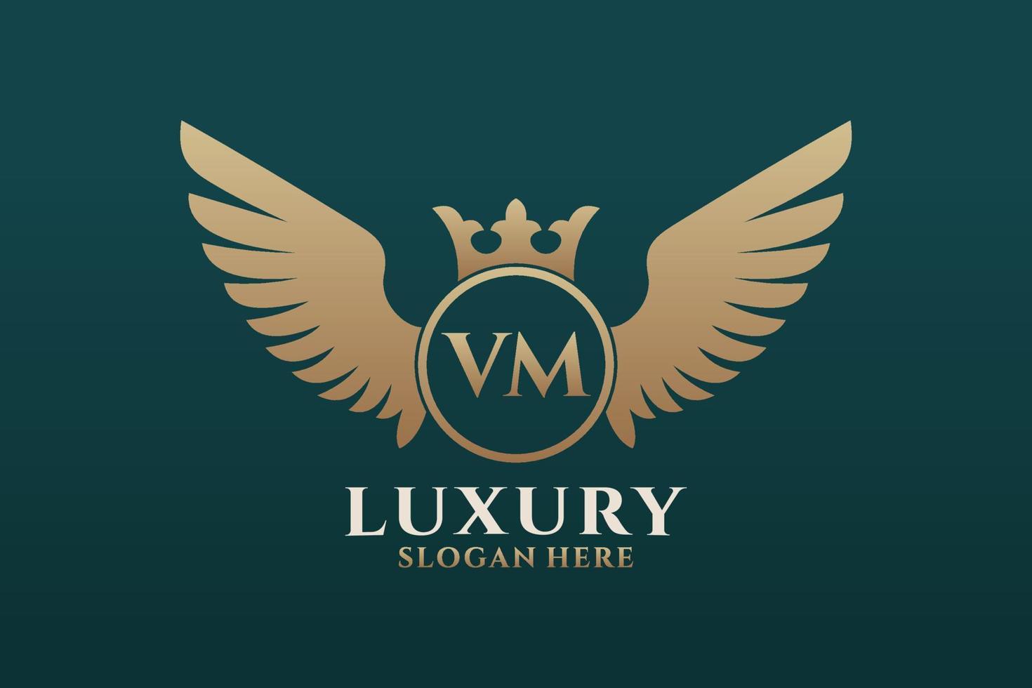 Luxury royal wing Letter VM crest Gold color Logo vector, Victory logo, crest logo, wing logo, vector logo template.