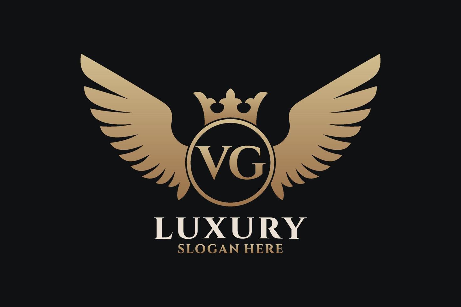 carta de ala real de lujo vg vector de logotipo de color dorado, logotipo de victoria, logotipo de cresta, logotipo de ala, plantilla de logotipo vectorial.