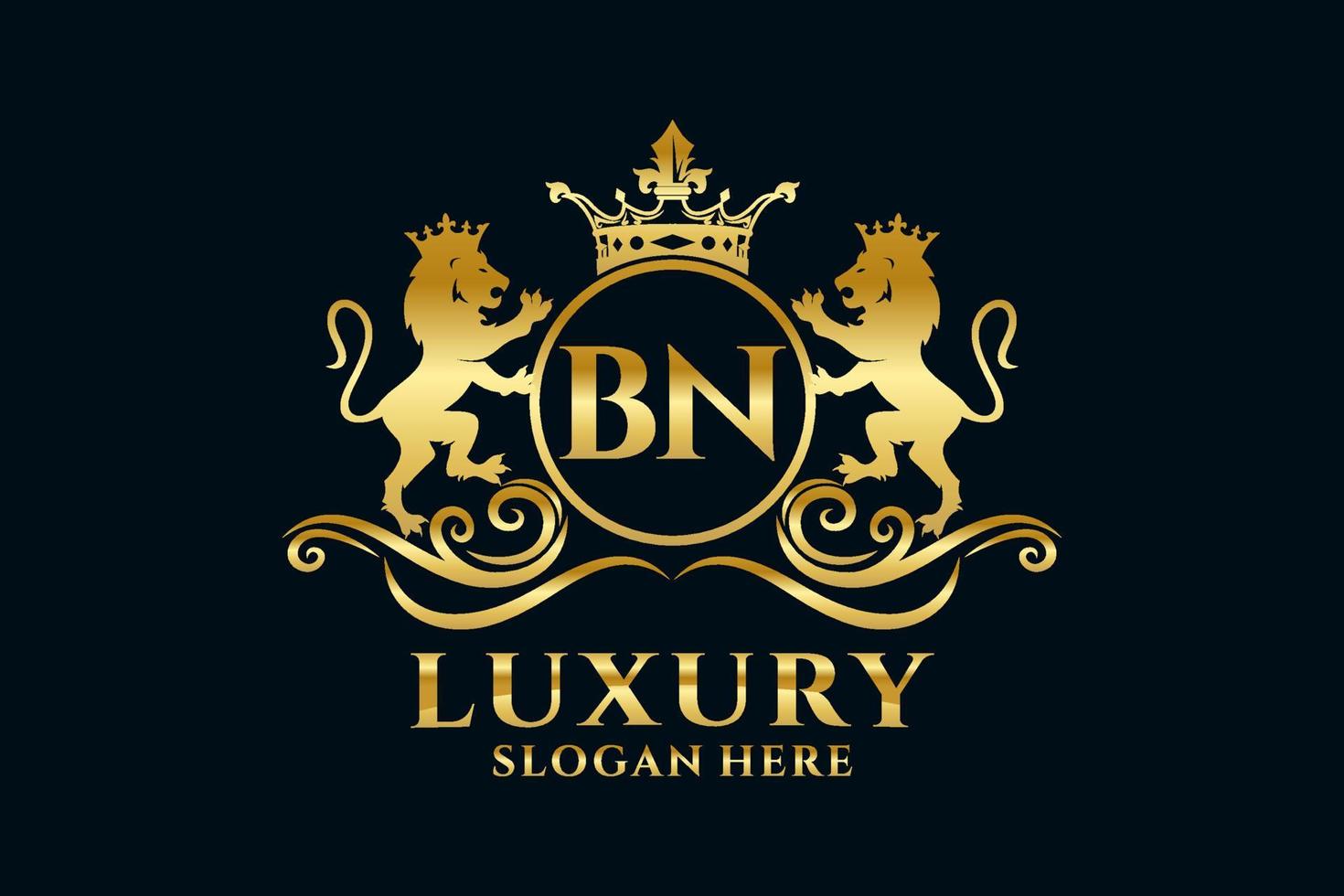 Initial BN Letter Lion Royal Luxury Logo template in vector art for luxurious branding projects and other vector illustration.