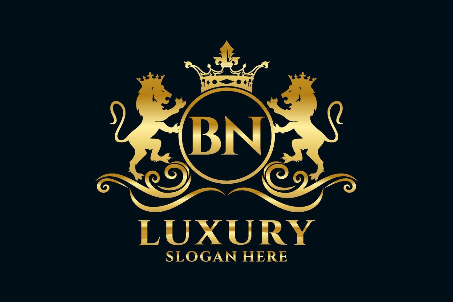 Initial BN Letter Lion Royal Luxury Logo template in vector art for luxurious branding projects and other vector illustration.