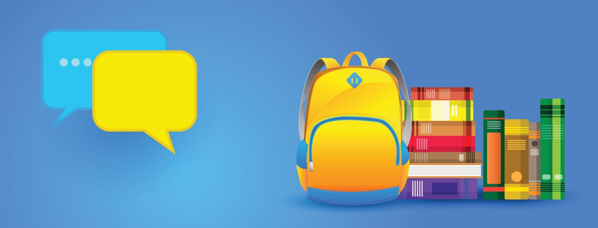 Back to school, school bag on blue background, Education Concept, Vector illustration