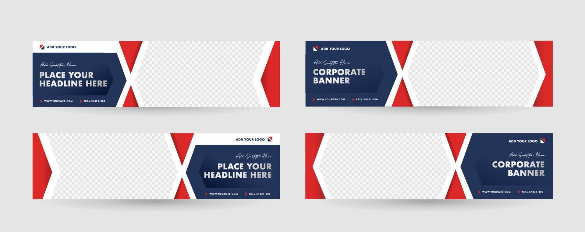 Blue navy color with red accent horizontal banner template, triangles and cross lines element make the banner feels Strong, Solid and Modern. vector