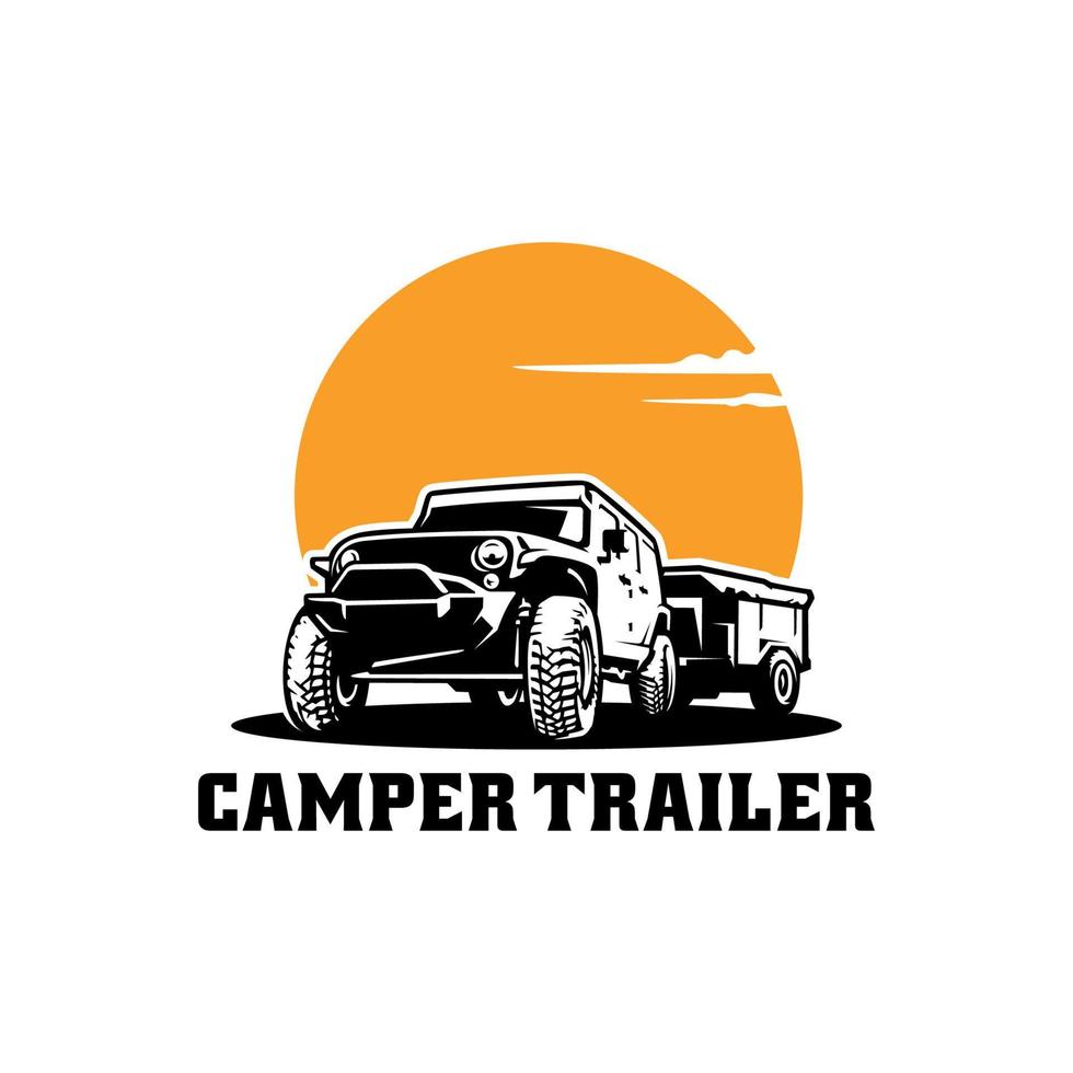 Adventure SUV car with trailer camper illustration logo vector