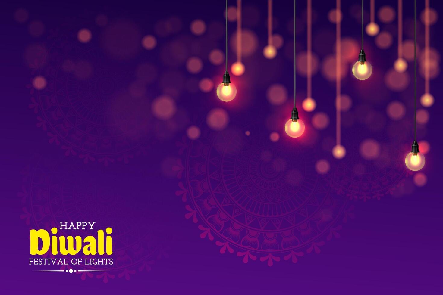 happy diwali festival of lights creative lights hanging bokeh background vector
