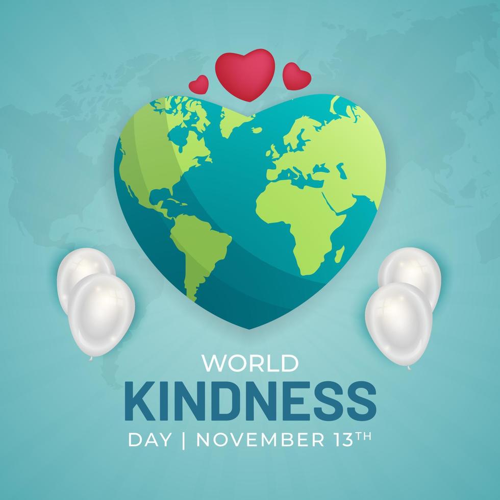 Illustration background with globe and heart shape and balloon. Suitable to use on World Kindness Day November 13th event. vector