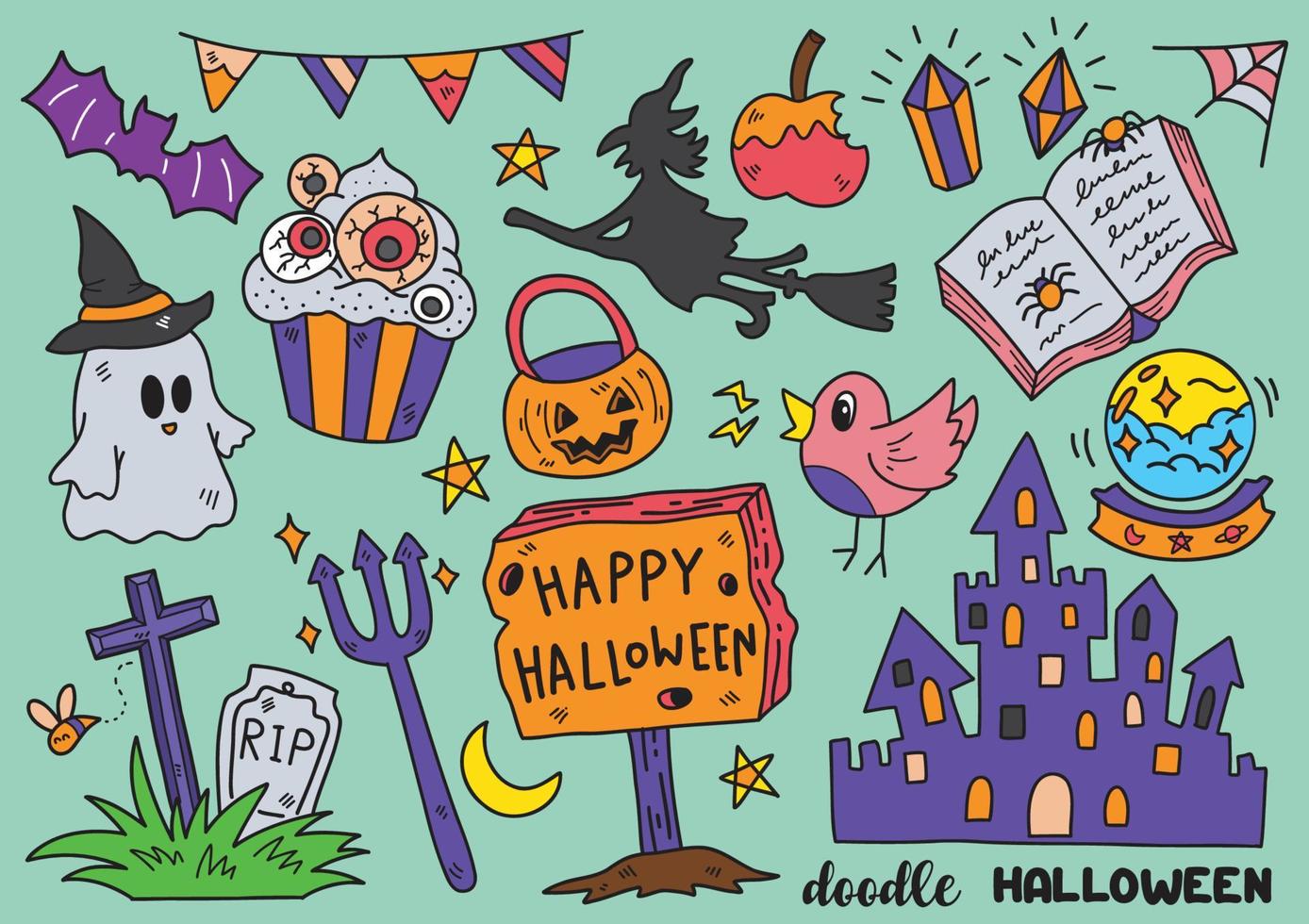 Hand drawn style halloween objects doodle objects vector illustration