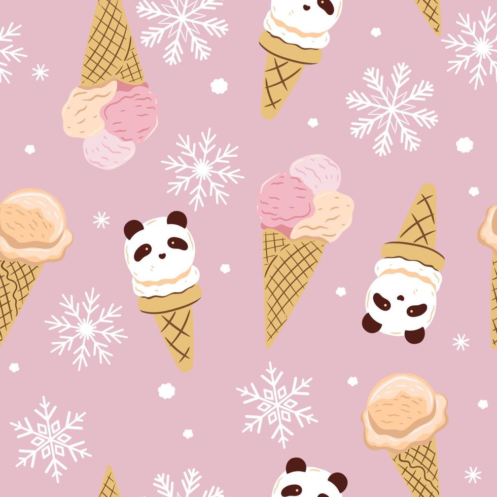 patrón impecable con helado en tazas de gofres y en forma de panda. gráficos vectoriales vector
