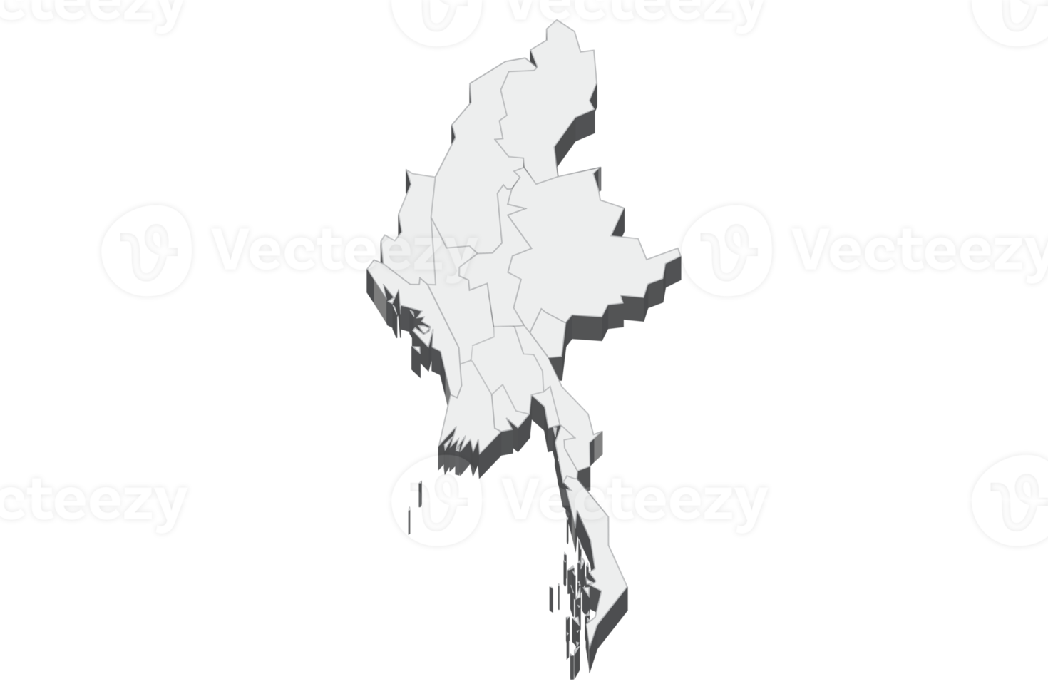 Illustrazione della mappa 3d del Myanmar png